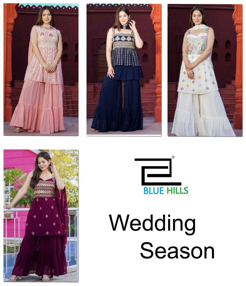 BLUE HILLS PRESENTS WEDDING SEASON GEORGETTE WITH EMBROIDERY WHOLESALE READYMADE COLLECTION